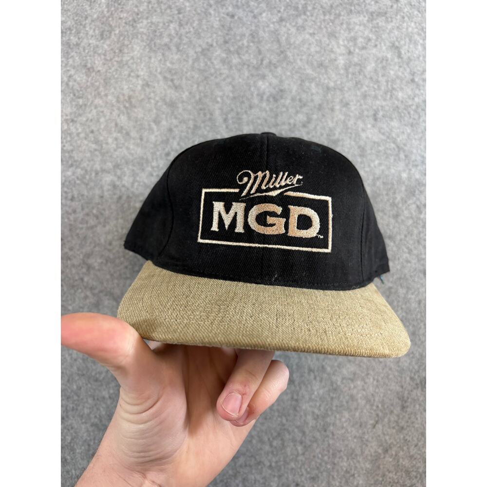 VINTAGE 90s Miller MGD Hat Cap Black Tan Strapback Greg Norman Deadstock NWT